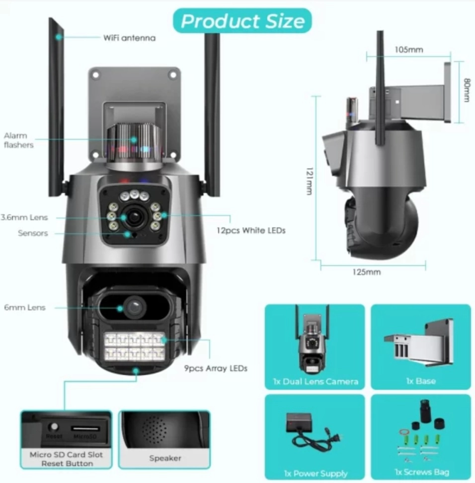 دوربین بی سیم سیم کارت خور دو لنزه ۶مگاپیکسل چرخشی v380 pro
